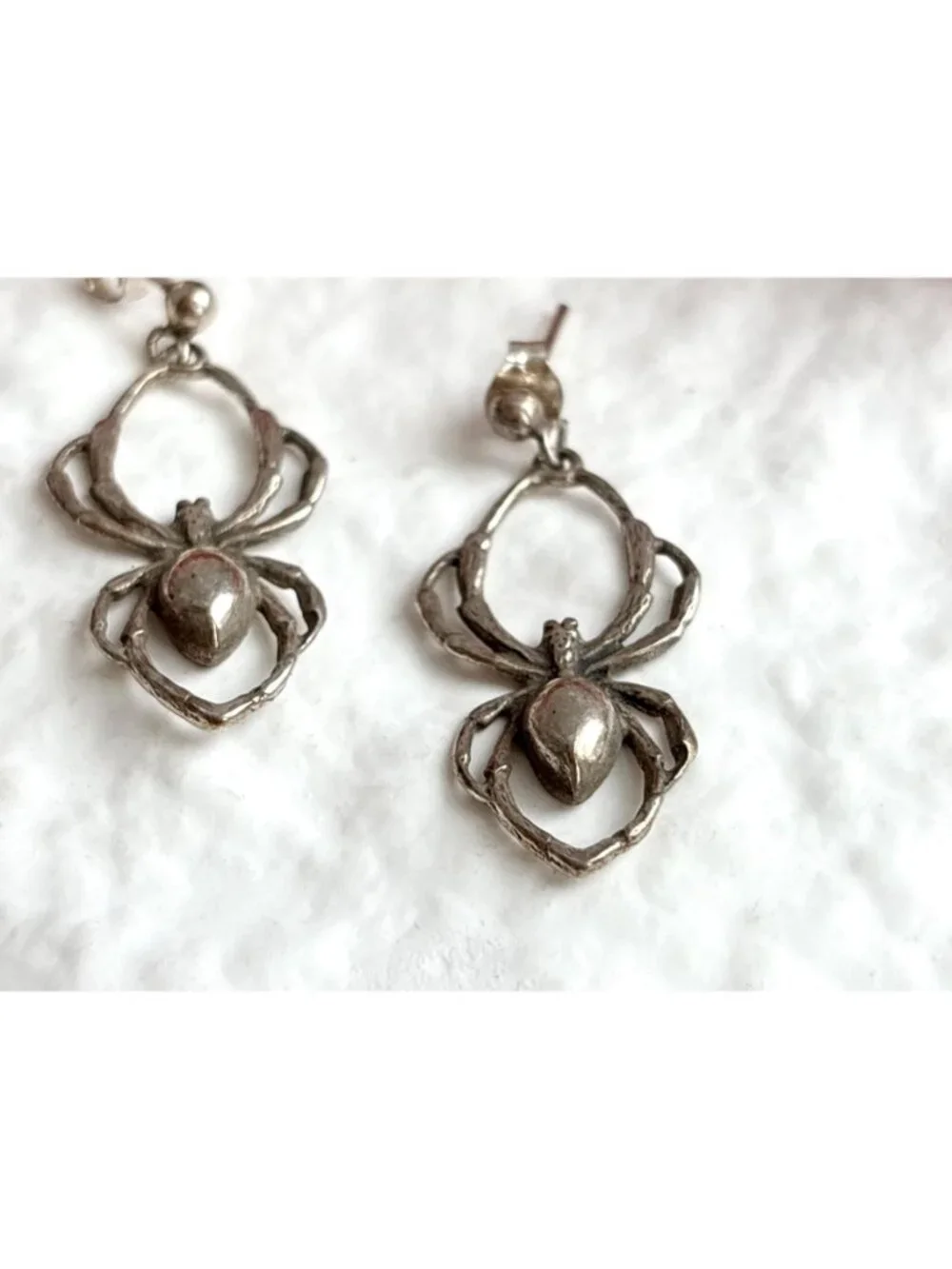 Awesome Spider Figural Hand Carved Vintage Sterling Silver 925 Drop Earrings